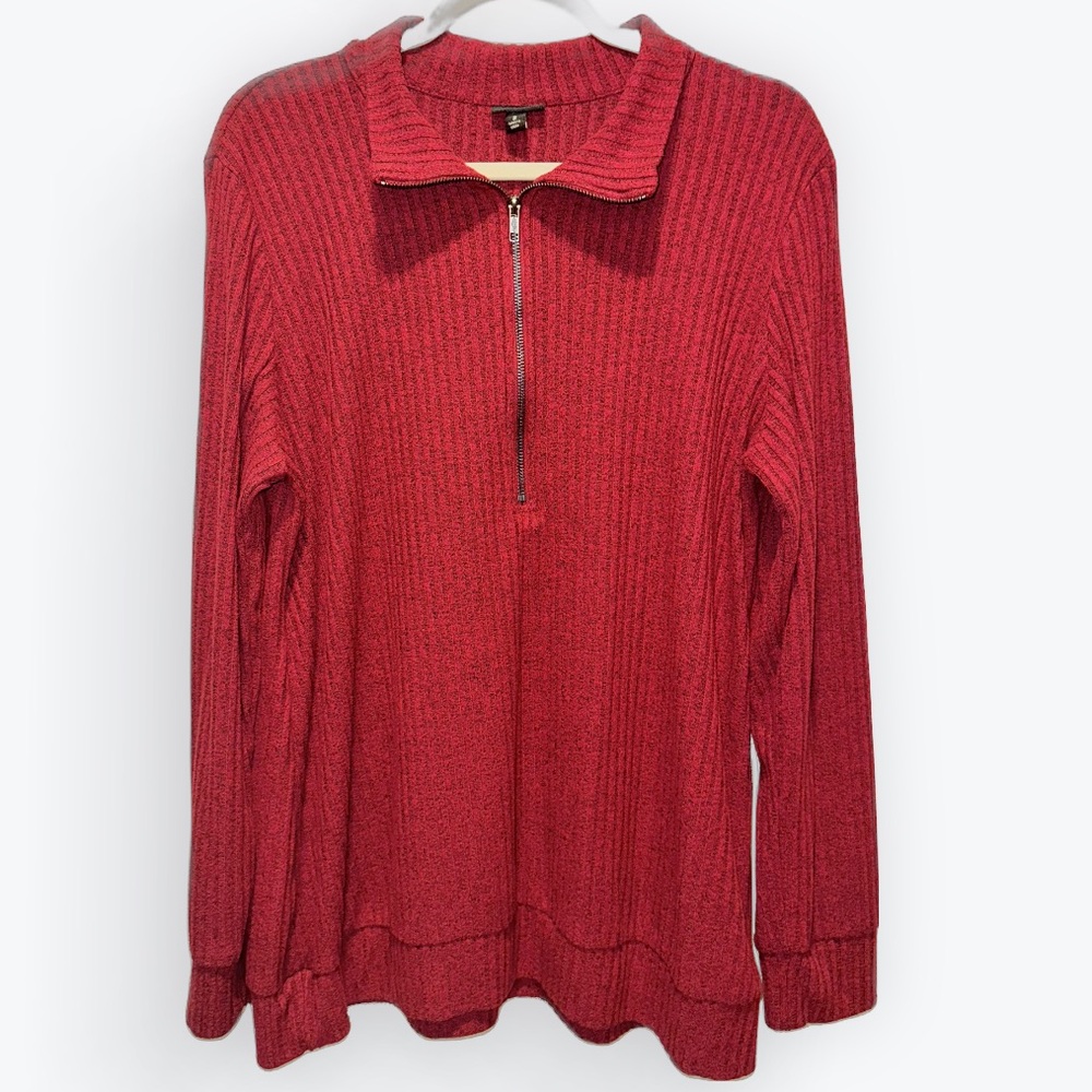 Torrid Red Knit Top with 3/4 Zip Collar